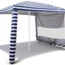 Jihfmo 8x8 Ft Large Beach Cabana Tent, UPF 100+ Windproof Sun Shelter for Family - 64 Sq Ft Big Shade Canopy with Sand Anchors & Cooling Silver Glue Coating, Easy Setup Portable Sunshade - Blue Stripe