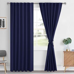 Hiasan Royal Blue Blackout Curtains 84 inches Long 2 Panels, Thermal Insulated Window Treatment Sewn with Tiebacks, Back Tab & Rod Pocket Room Darkening Draperies for Living Room Bedroom, 52" Wide (52"W x 84"L (Pack of 2))