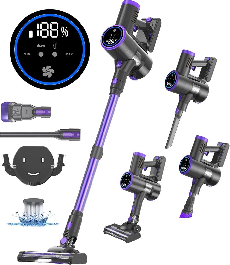 Cordless Vacuum Cleaner for Home, 250W 20KPA Stick Vacuum with 40Min Runtime Detachable Battery 6 in 1 Lightweight Cordless Vacuum Cleaner with LED Display for Hardwood Floors Carpet Pet Hair Car Cordless Vacuum Cleaner for Home, 250W 20KPA Stick Vacuum with 40Min Runtime Detachable Battery 6 in 1 Lightweight Cordless Vacuum Cleaner with LED Display for Hardwood Floors Carpet Pet Hair Car