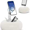 Viozon Phone Holder for Bed, Magnetic Pillow Stand, Compatible with 4-7" Phone/Kindle with Small Storage, Removable Suction Base for Stability, Idea for Kindle Reading and Video Watching On Bed,White