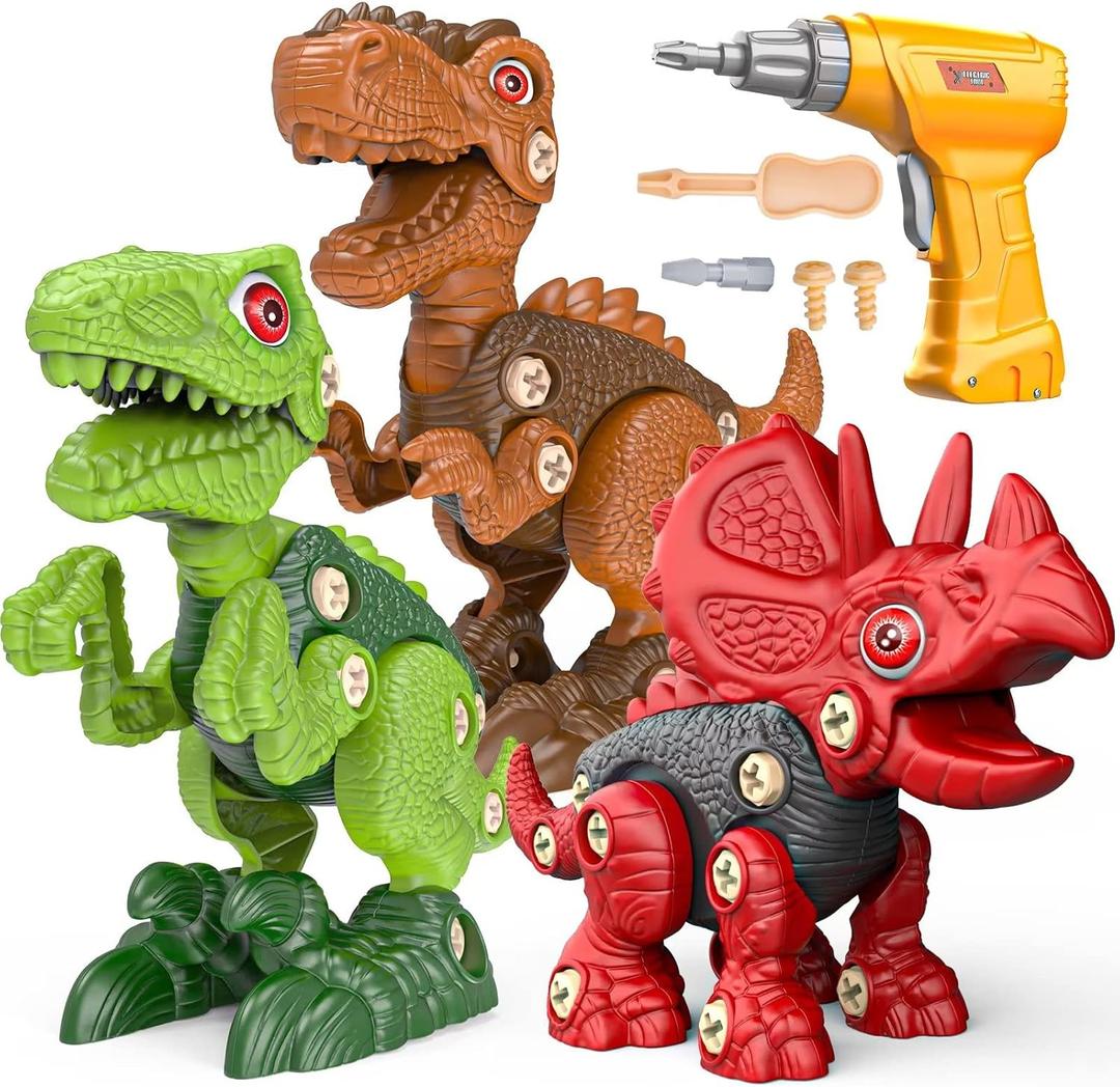 Sanlebi Take Apart Dinosaur Toys for 4 5 6 7 Year Old Boys Kids Building Toy Set with Electric Drill Construction Engineering Play Kit STEM Learning for Boys Girls Age 3 4 5 Year Old