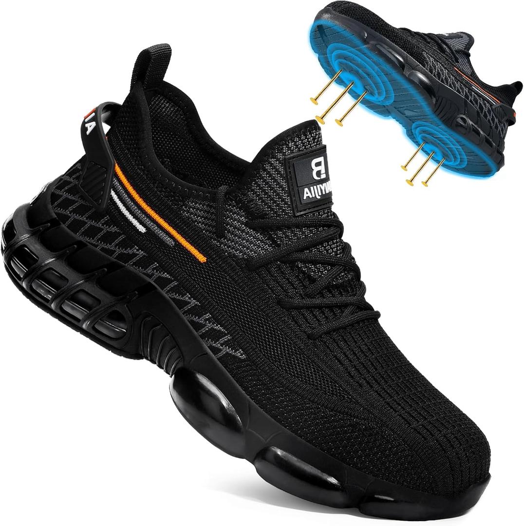 Steel Toe Work Shoes for Men Lightweight Safety Shoes with Puncture Resistant Sole Comfortable Construction Industrial Work Shoe for Warehouse (9.5, 3018 Black)