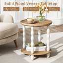 Round End Table, 2-Tier Farmhouse End Table, 18.5'' Handcrafted Weathered Look Wooden Nightstand, Pine Leg, Small Side Tables for Living Room, Small Space, Bedroom, Boho, Easy Assembly, Cream Beige