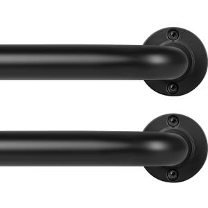 Black Wrap Around Curtain Rods 2Pack:Blackout Heavy duty Adjustable Window Curtain Rod for Bedroom,Industrial Darkening Curved French Metal Single Drapery Rods Easy Install,Matte Black 48-90"