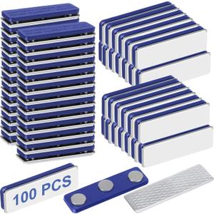 100 Pcs Name Tag Magnets Magnetic Name Badge Holder with Clips 3 Neodymium Adhesive Backing Magnetic ID Badge for Uniform Jackets(Navy Blue)