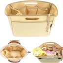 Dadanism Purse Organizer Insert with Cup Holder for Longchamp Le Pliage | Handbag Tote Organizer Insert with Multi-pocket, Zipper Pocket, Handle, Tote Shaper with Cup Holder & Keychain, Beige