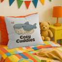 Xolytar Cream and Grey Shark Cat Decorative Throw Pillow Covers, Cozy Cuddles Cartoon Animal Pattern Pillow Cases, Kawaii Anime Lover Gifts Decor for Teen Girl Bedroom Dorm Couch 18x18in