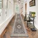 2'6x12 Hallway Washable Runner Rug - Vintage Kitchen Rugs with Non Slip Backing Stain Resistant Carpets for Living Room Bedroom Soft Distressed Floor Home Decor Mat for Bathroom (2'6''x12', Black)