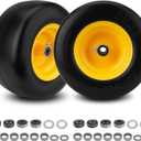 2PCS 13x6.50-6 Flat Free Tire and Wheel with 1/2" & 3/4" & 5/8" Precision Bearings and 4"-7.4" Centered Hub, Front Zero-Turn Smooth Tire Replacement for Riding Lawn Mowers Garden Tractor-Yellow