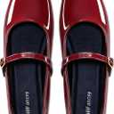 Women's Mary Jane Flats Closed Round Toe Ballet Flat Dressy Comfortable Slip on Shoes (8, Burgundy Patent)