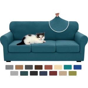 XINEAGE New 4 Pieces Couch Covers for 3 Cushion Couch Super Stretch Thick Soft Sofa Cover Anti Slip Sofa Slipcover Dogs Cats Furniture Protector (Peacock Blue, 71"-91")