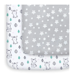 Pack and Play Sheets, 2 Pack Mini Crib Sheets, Stretchy Playard Fitted Sheet, Compatible with Graco Pack n Play, Soft and Breathable Material, Stars & Bunny