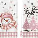 Artoid Mode Pink Xmas Tree Snowman Christmas Kitchen Towels Dish Towels, 18x26 Inch Farmhouse Holiday Winter Decoration Cleaning Set of 2