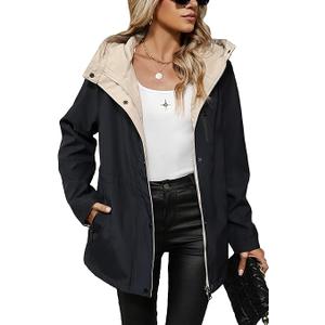 Bellivera Women's Lightweight Coat Windbreaker Zip Up Long Sleeve Jacket Outdoor Raincoat with Hood K502 Black M