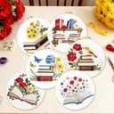 BEUNITONE Books Flowers Embroidery Kit, 6PC Literary Themed Cross Stitch Set for Book Lovers, Reading Hobby DIY Craft, Unique Home Decor Gift Idea