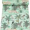 Marubhumi Indian Traditional Pure Cotton Jungle Print Kantha Quilt, Bed Cover Throw Animal Printed Kantha Quilts Multi Color (Mint, Queen (90"x 108"))
