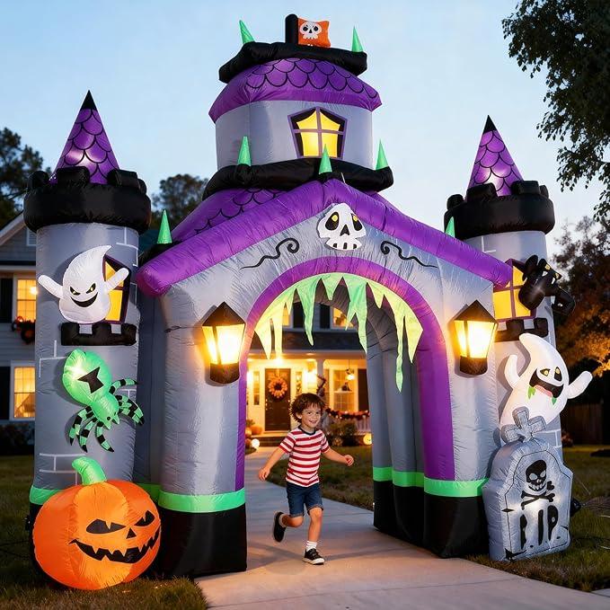ZPISF Halloween Inflatables Giant 12.5 FT Haunted House Castle Archway Outdoor Decorations, Large Halloween Arch Blow Up Yard Decorations for Front Lawn Garden Decor 