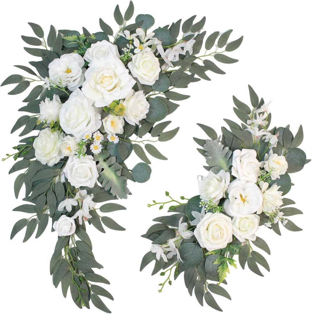 Wedding Arch Faux Flowers Set of 2, Welcome Sign Floral Decoration and Wedding Signs for Ceremony Reception Table Home Decoration (2ps White) Wedding Arch Faux Flowers Set of 2, Welcome Sign Floral Decoration and Wedding Signs for Ceremony Reception Table Home Decoration (2ps White)