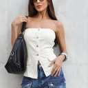 Cicy Bell Womens Strapless Denim Vest Summer Button Down Jean Tube Tops Y2k Going Out Fitted Bandeau Shirts Waistcoat