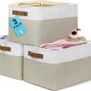 OrganiHaus Large Fabric Storage Baskets for Shelves 3 Pack, 15x11in Closet Storage Bins for Shelves, Canvas Baskets for Organizing, Linen Closet Organizers, Cloth Basket, Beige/Off-White