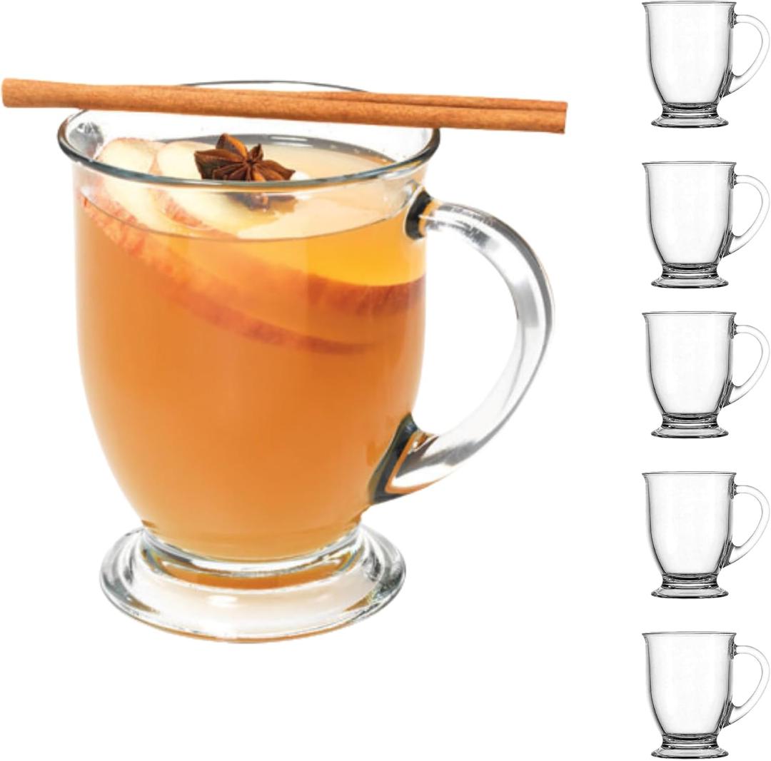 Anchor Hocking Caf Glass Coffee Mugs, 16 oz, Set of 6