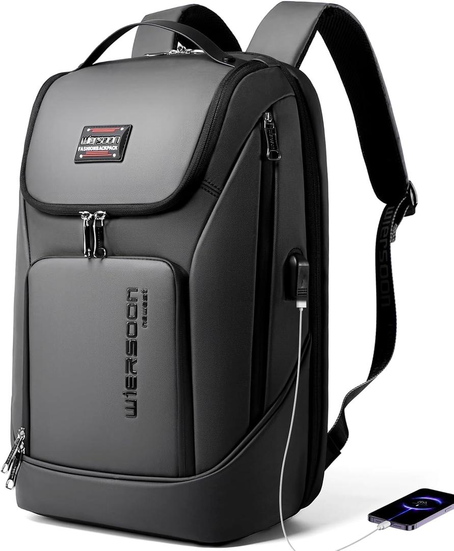 Backpack for Men, Laptop Backpack for 15.6inch Notebook, Travel Backpack for Men with USB Charging Port,Waterproof Business Backpacks, Work Backpacks for Traveling, Commute and Office (Grey)