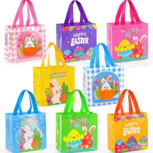2 x Easter Gift Bags Treat Bags - 16PCS Easter Eggs Hunt Bags with Handle, Reusable Easter Basket Container Non-Woven Easter Gift Bags for Goodies, Easter Bags for Gifts Wrapping, Easter Party Supplies