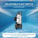 1HP Submersible Sewage Grinder Pump, Stainless Steel Housing, 2" NPT Discharge - For 30"+ Deep Sewage Basins, Septic Tanks, 52.5ft Head 6076GPH Max Flow, 115V (10400GPH(2HP))