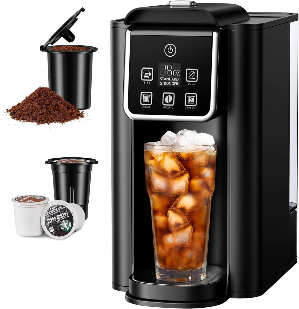 SHARDOR Single Serve Coffee Maker 2.0, Hot and Iced Coffee Machine for K Cup Pods & Ground Coffee, 6 to 14 oz Brew Sizes, 50 oz Removable Water Tank, Bold Brew Setting, Stainless Steel, Black