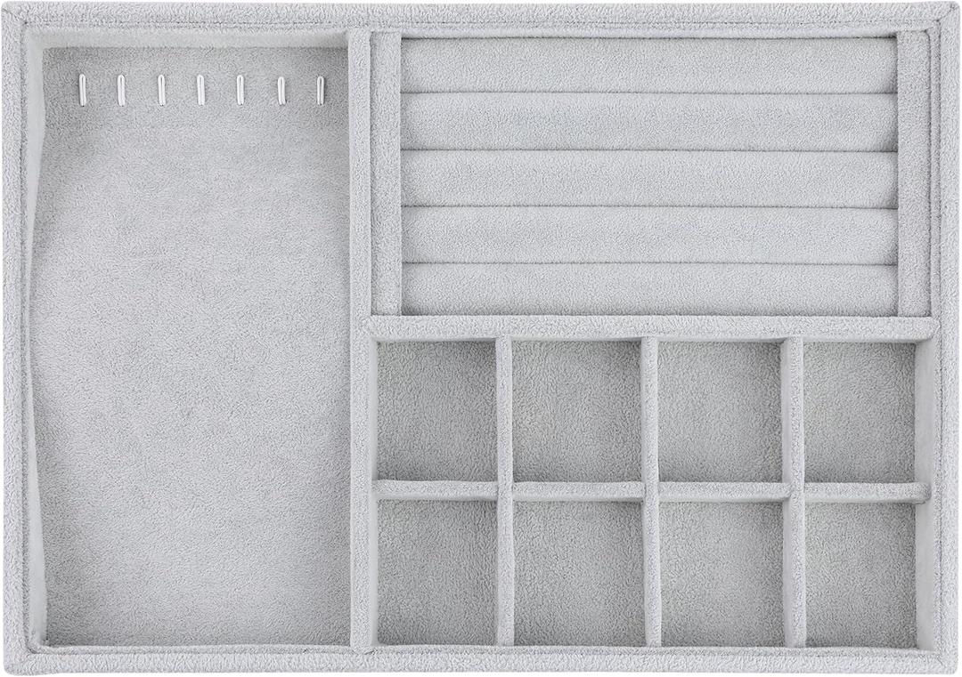 uxcell Velvet Jewelry Organizer Trays with Removable Dividers for Drawers, Jewelry Organizer Drawer Container Storage Necklace/Ring/8 Grid Tray Grey