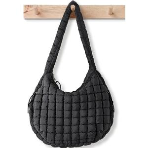 Puffer Tote Bag for Women Large Quilted Puffy Lightweight Carryall Crossbody Tote Bag for Women (Black)
