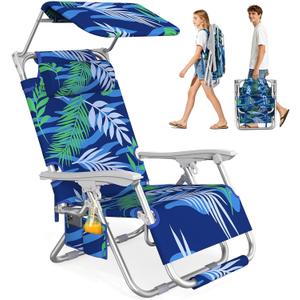Suteck Zero Gravity Beach Chair with Canopy, Backpack Beach Chairs for Adults, Lightweight Adjustable Reclining Beach Chair with Shade, Folding Lay Flat Chair for Beach Poolside Outdoor