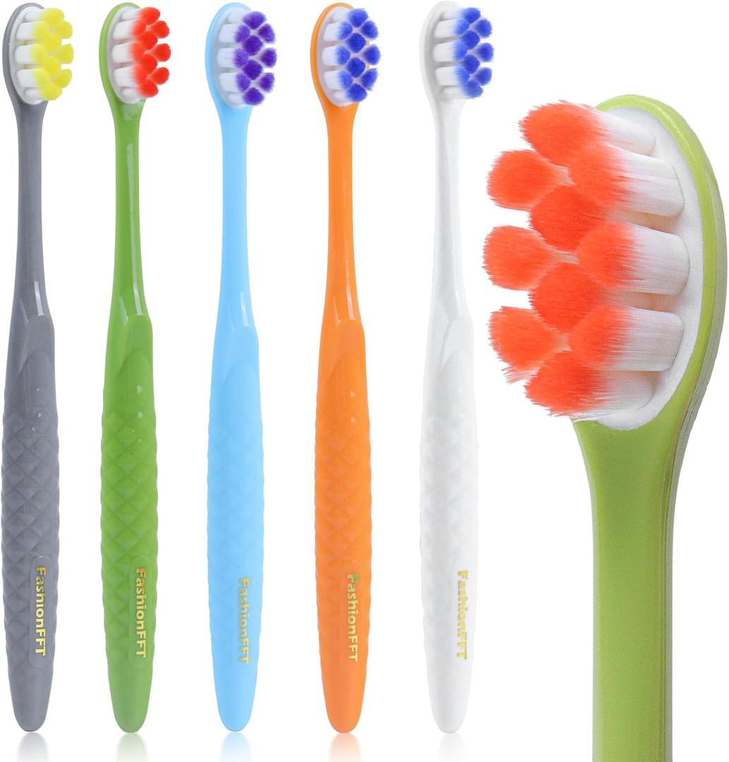 Extra Soft Toothbrushes for Adults, with 20000 Micro Nano Bristles, for Sensitive Teeth and Gum Recession (Compact Head, 5 Count, Family Value Set)