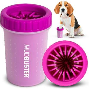 Dexas MudBuster Medium Dog Paw Cleaner in Fuchsia - Fits 1.5"-2.5" Wide Paws, Portable Paw Washer for Muddy Paws, Dog Paw Cleaning Cup with Gentle Silicone Bristles, Quick Clean Pet Paw Washer