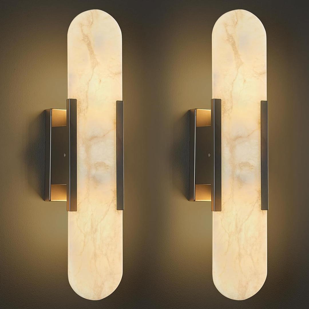 Alabaster Wall Sconce, Modern Sconces Wall Decor Set of 2 Black, 19.7 in-2Pack