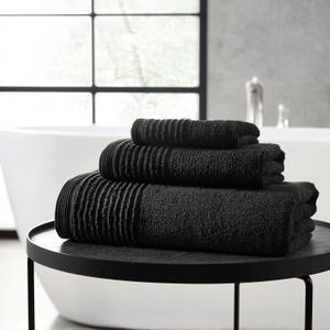 Vera Wang - Bath Towels, 100% Soft & Absorbent Terry Cotton, Low Linting and Fade Resistant, Medium Weight Bathroom Towels (Sculpted Pleat Black, 6 Piece)