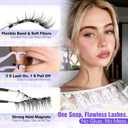 Lanflower Magnetic Eyelashes with Applicator, Mangetic Eyelashes Natural Look, Wispy Magnetic Lashes, No Glue Needed Magnetic Eyelashes, Strong Hold, Reusable, Waterproof, Cat Eye, No Irritation