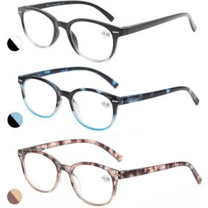 MODFANS Reading Glasses 1.0 Women 3 Pack Spring Hinge Fashion Round Stylish for Reading with Pouch
