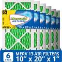 Maycold MERV 13 10x20x1 Air Filter (6-Pack), High-Efficiency Pleated AC & Furnace Filters, Actual Size: 9.70” x 19.70” x 0.75”, Individually Wrapped in Plastic