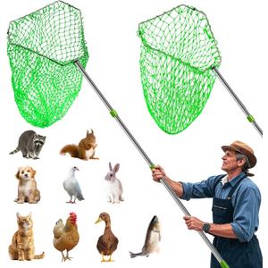 Chicken Catching Net  2-in-1 Combo with Coarse and Fine Mesh Nets, Extendable from 29 to 68  Stainless Steel Frame for Catching Ducks,Birds, Goose, and Fish. Essential Coop Accessory