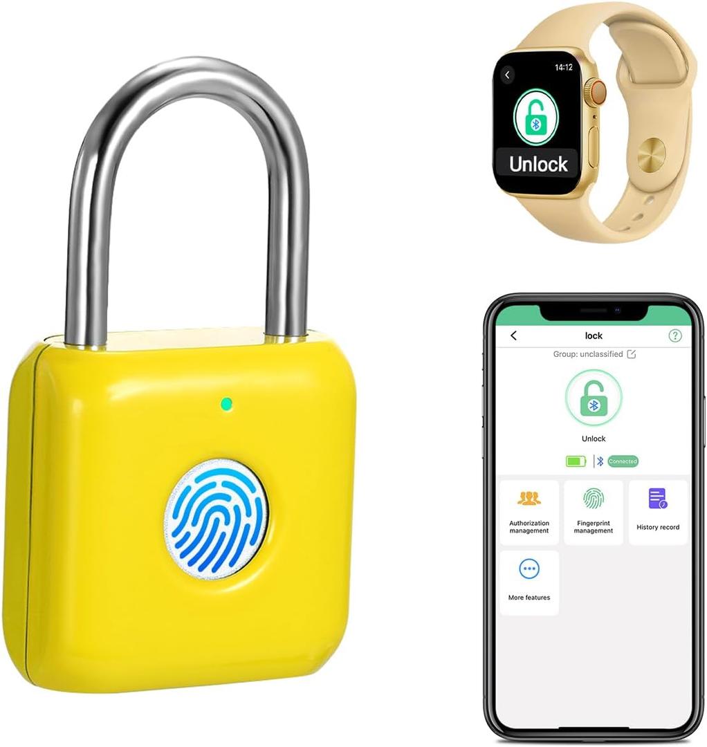 Fingerprint Padlock eLinkSmart Gym Locker Lock with Phone App iOS Watch Metal Keyless Combination Locks for School Sports Locker Hasp Storage Backpack Suitcase Yellow Fingerprint Padlock eLinkSmart Gym Locker Lock with Phone App iOS Watch Metal Keyless Combination Locks for School Sports Locker Hasp Storage Backpack Suitcase Yellow