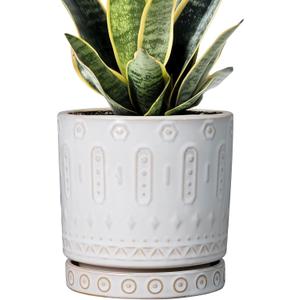 Eightpot Pot for Plants 6 Inch  Ceramic Planter for Indoor Plants Decorative Plant Pot with Drainage Holes and Saucer Outdoor Flower Pot Modern Succulent Pots for Office Desk Decor White