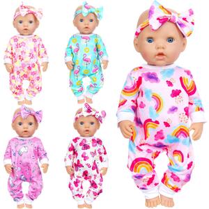 4 Sets Baby Doll Clothes and Headbands Baby Doll Accessories Set for 14 -16 Inch Doll, Total 10 pcs Cute Pattern Jumpsuit Doll Clothes and Accessories for 15 Inch Baby Dolls 18 Inch Dolls (Different Pattern)
