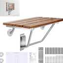 18 Inch Folding Shower Seat Wall Mounted, Teak Wood Shower Seat with Stainless Steel Bracket & Finish Cap, 420lb Capacity, for Elderly, Disabled, Pregnant Women, Kids