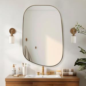 ANDY STAR Gold Bathroom Mirror, 22"x30" Brushed Gold Asymmetrical Wall Mirror in Stainless Steel Metal Frame, Unique Vanity Mirror with Modern Curved Design, Ideal for Bathroom, Bedroom, Entryway