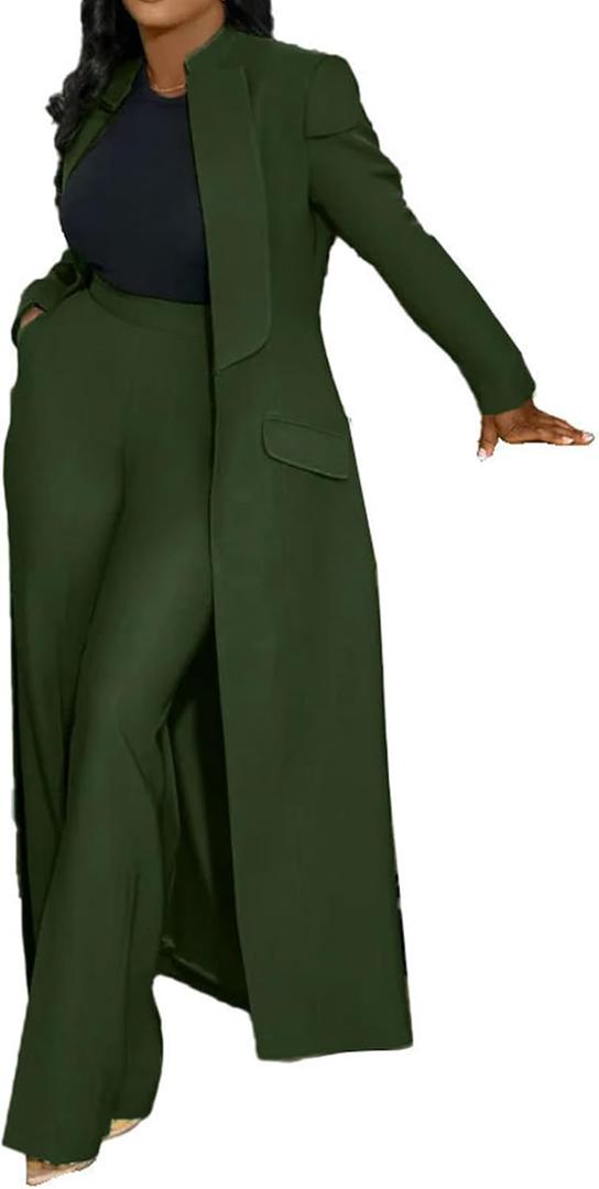 Famnbro Womens Suits 2 Piece Set Long Blazers Jacket Lapel and Straight Leg Pants Business Outfits (3X-Large, Olive Green) Famnbro Womens Suits 2 Piece Set Long Blazers Jacket Lapel and Straight Leg Pants Business Outfits (3X-Large, Olive Green)