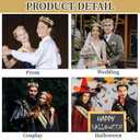ACO-UINT 2 Pcs Prom King & Queen Crown and Sash Set Birthday Crowns for Men Women Prom Accessories (Gold)