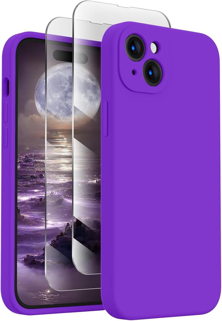 FireNova Designed for iPhone 15 Case, Silicone Upgraded [Camera Protection] Phone Case, Soft Anti-Scratch Microfiber Lining Inside, 6.1 inch, Neon Purple