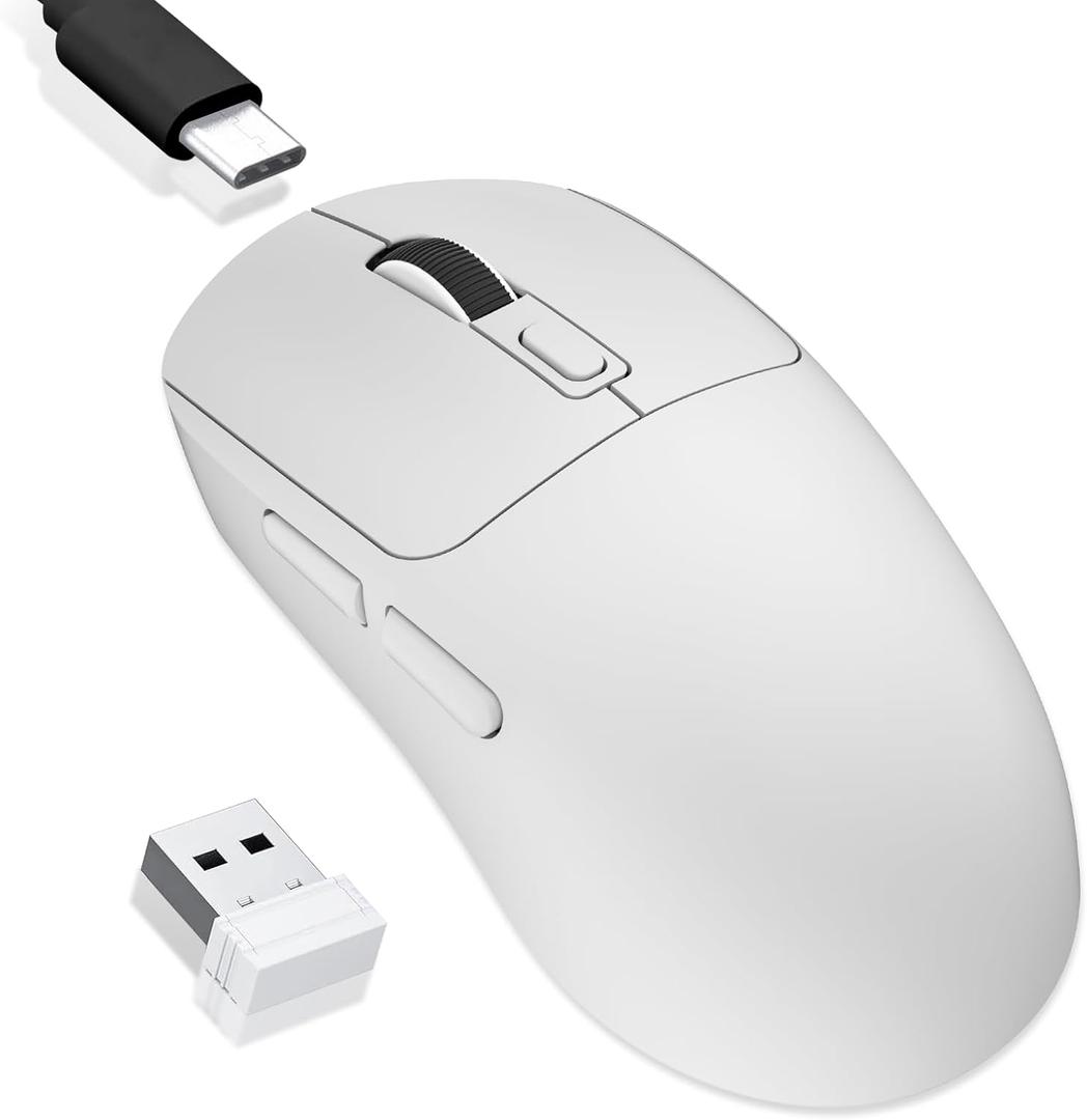 MELOGAGA Wireless Gaming Mouse, 2.4G/Bluetooth 5.4/USB-C 3-Mode Wired/Cordless Game Mice with 8 Adjustable DPI, Ergonomic Rechargeable Computer Mouse for PC, Mac, PS5, Tablet -White