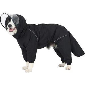 Dog Raincoat for Medium Large Dogs,rain Jacket Coat, Full Leg Coverage Waterproof Rain Suit with Detachable Hood & Tail, Reflective Strips, Snag-Free Top Zipper (Black for Girl, Medium)